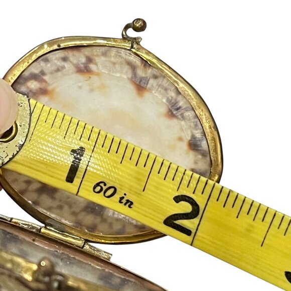 Vintage Brass & Shell Hinged Compact Mirror 2.5" Diameter - Picture 2 of 5